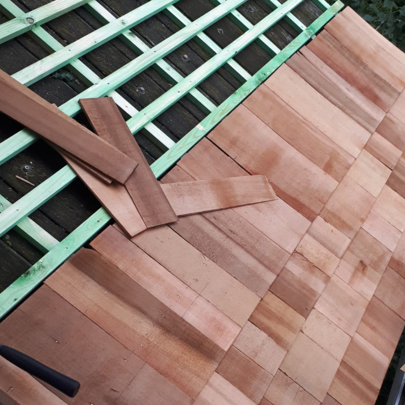 Dak met rode ceder shingles - opbouw - Yannick Schelstraete Schrijnwerk Maldegem